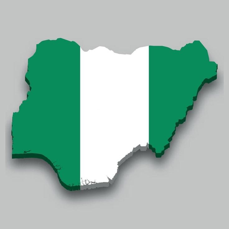 3d isometric Map of Nigeria with national flag.
